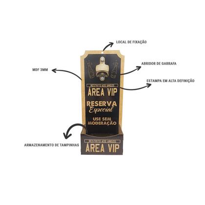 Imagem de Abridor Garrafa Parede Frase Área Vip Mdf Madeira