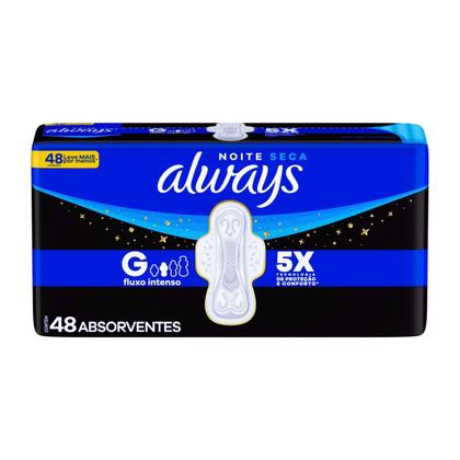 Absorvente Always Noite Seca com Abas Fluxo Intenso 48 Unidades
