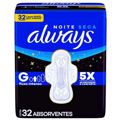 Imagem de Absorvente Always Noites Tranquilas Cobertura Seca com Abas 32 unidades
