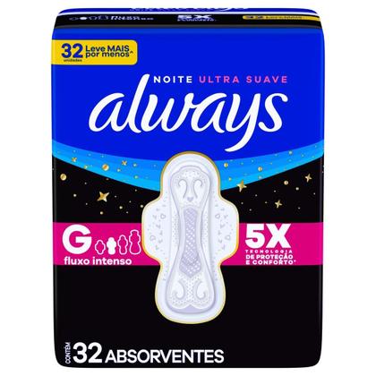 Imagem de Absorvente Always Tamanho G Fluxo Intenso com Abas 5 Grátis com 32 Unidades