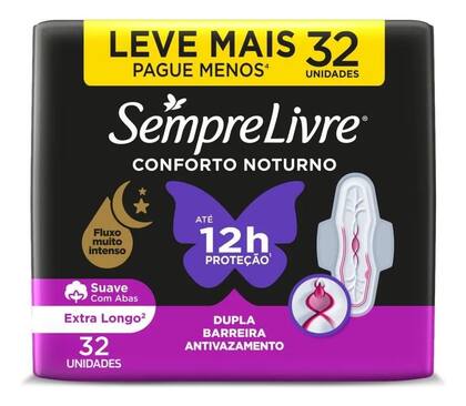 Imagem de Absorvente Conforto Noturno Suave Com Abas Pacote Com 32 unidades Sempre Livre
