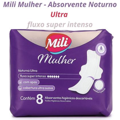 Imagem de Absorvente Mili Mulher Noturno Ultra c/ Abas - 8 Un Fluxo super Intenso