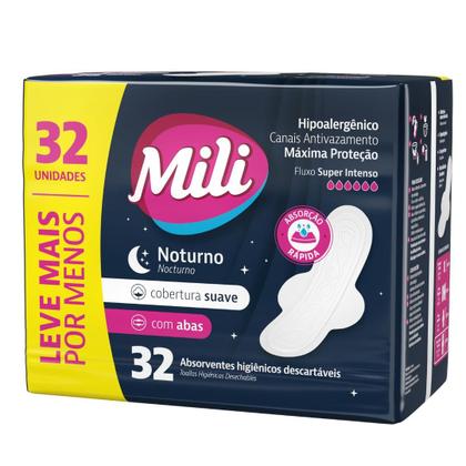 Imagem de Absorvente Mili Noturno Suave com abas  32 unidades