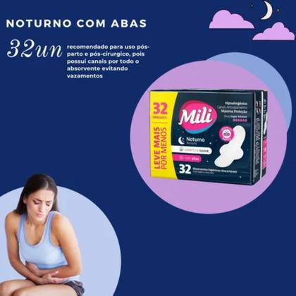 Imagem de Absorvente Mili Noturno Suave com abas  32 unidades