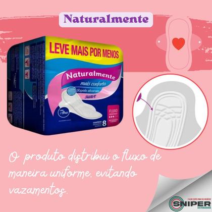 Imagem de Absorvente Naturalmente Gel Kit 12 Pacotes com 8 Unid Mais Conforto e Proteção Fluxo Moderado