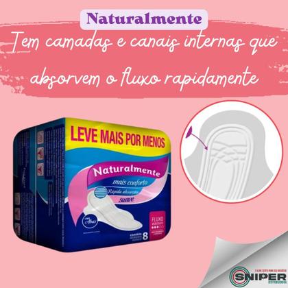 Imagem de Absorvente Naturalmente Gel Kit 12 Pacotes com 8 Unid Mais Conforto e Proteção Fluxo Moderado