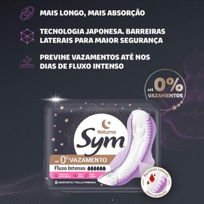 Imagem de Absorvente Noturno 3D Gel Suave Fluxo Intenso com Abas Sym 30 Unidades