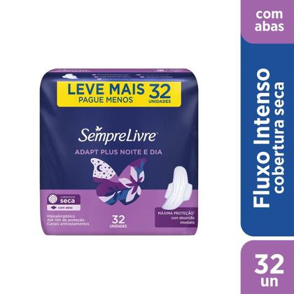 Imagem de Absorvente Sempre Livre Adapt Plus Noite e Dia Seca Com Abas Leve Mais Pague Menos 32 Unidades