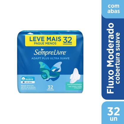 Imagem de Absorvente Sempre Livre Adapt Plus Suave Com Abas Leve Mais Pague Menos 32 Unidades
