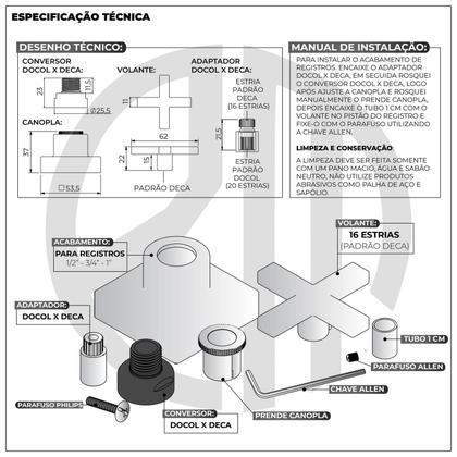 Imagem de Acabamento Para Registro Quadrado Cruzeta Dourado Brilhante Chuveiro Banheiro Padrão Docol
