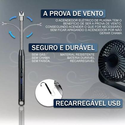 Imagem de Acendedor Fogão Eletrônico Recarregável Usb Isqueiro Plasma