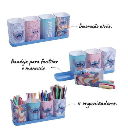 Imagem de Acessório Para Mesa Com Bandeja Stitch Porta Canetas Com 5 Peças - Plasútil