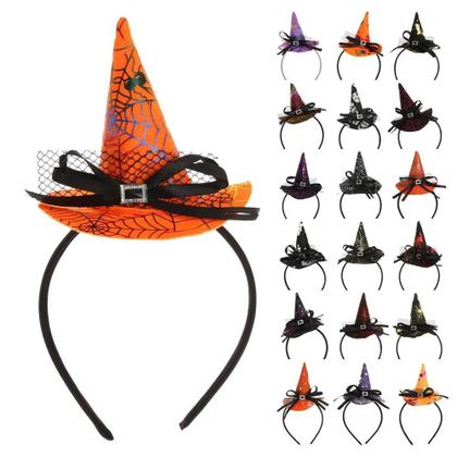 Imagem de Acessórios de Halloween: Tiara de Aranha, Chapéu de Bruxa, Bandana de Fantasma e Crânio