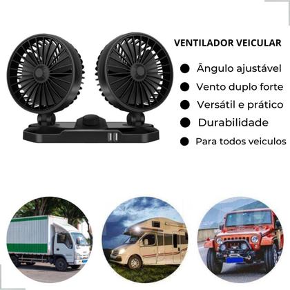 Imagem de Acessórios Ventilação Circulação De Ar Para Refrigeração De Veículos 12V 360 Graus Carro e Caminhão Veiculos Veicular Trailers Suporte Viagens Longas