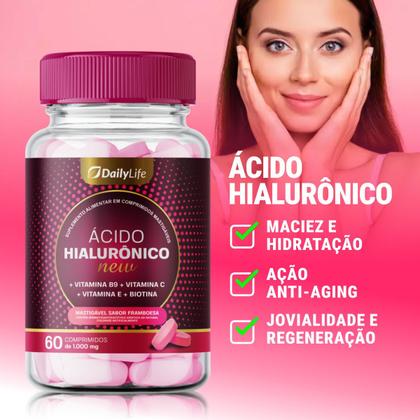 Imagem de Ácido Hialurônico com Colágeno e Vitaminas C E B9 e Biotina 60 Comprimidos Zero Açúcar Sem Glúten