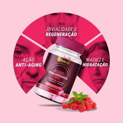 Imagem de Ácido Hialurônico com Colágeno e Vitaminas C E B9 e Biotina 60 Comprimidos Zero Açúcar Sem Glúten