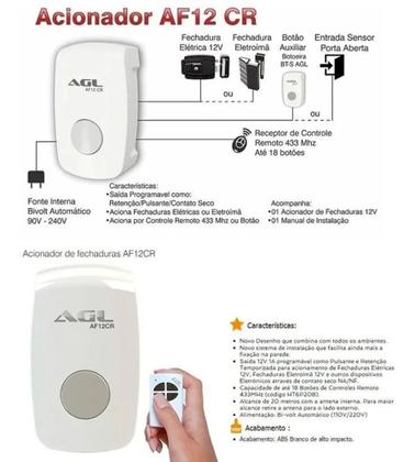 Imagem de Acionador Agl Fechadura Elétrica Com Receptor + 4 Controles 1510+2516