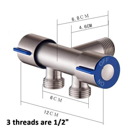 Imagem de Aço inoxidável torneira dupla alça, prata válvula triangular, máquina de lavar roupa, banheiro, casa suprimentos, 1pc
