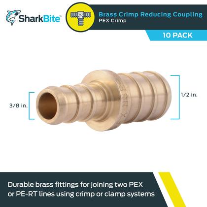 Imagem de Acoplamento de redução de crimpagem SharkBite Brass 3/8 x 1/2 em PEX