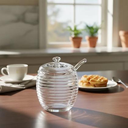 Imagem de Açucareiro 210ml De Cristal Ecológico Com Colher E Tampa Colmeia