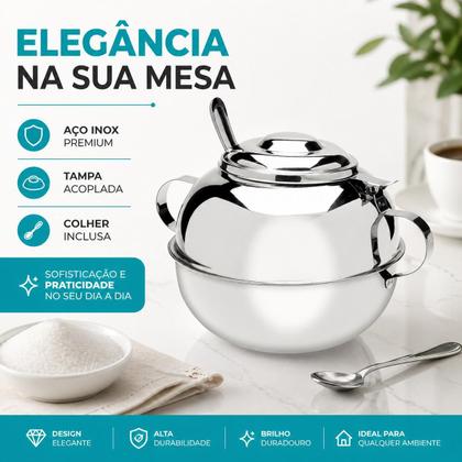 Imagem de Açucareiro aço inox com tampa e colher 500g Ravinox 000411