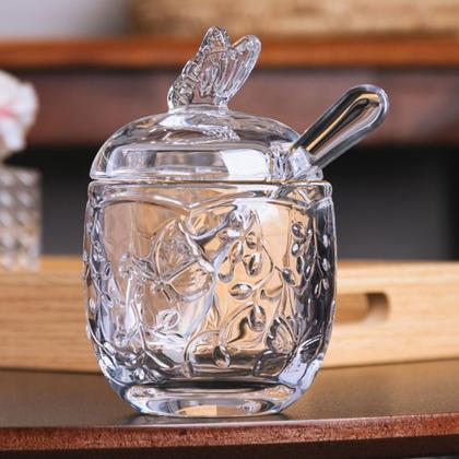 Imagem de Açucareiro Borboleta Fio De Ouro Com Tampa Colher Mantimento