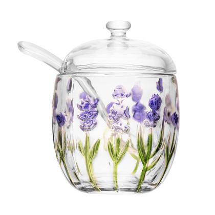 Imagem de Acucareiro com colher e tampa lavanda hand painting 8,5cm x 11,3cm cristal