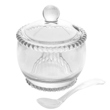 Imagem de Açucareiro de Cristal Pearl Transparente com Colher Bolinha 11cm Wolff