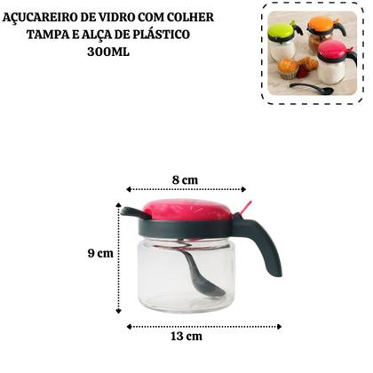 Imagem de Açucareiro de vidro com tampa e alça de plástico 300 ml