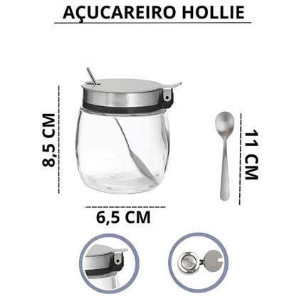 Imagem de Açucareiro De Vidro Tampa Inox Com Colher Hollie 220ml - Western Home