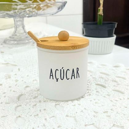 Imagem de Açucareiro Doha De Vidro E Bambu Com Colher 300ml