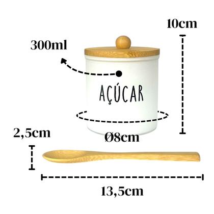 Imagem de Açucareiro Doha De Vidro E Bambu Com Colher 300ml