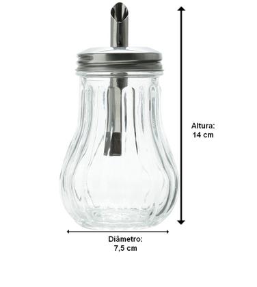 Imagem de Açucareiro Dosador 200ml 14cm por 7,5cm Vidro Com Tampa Aço Inox
