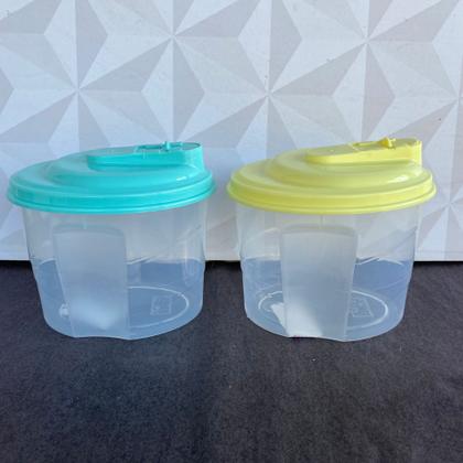 Imagem de Açucareiro / farinheira de plástico oval com tampa verde ou amarela 700ml