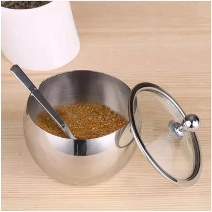 Imagem de Acucareiro Inox C/ Colher e Tampa de Vidro 250ml