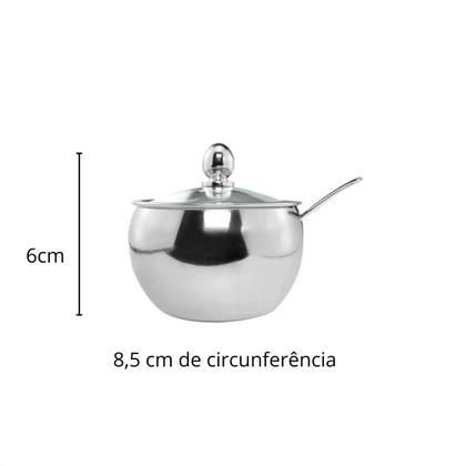 Imagem de Acucareiro Inox C/ Colher e Tampa de Vidro 250ml