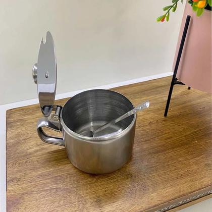 Imagem de Açucareiro Inox luxo Com Colher restaurante hotel c/ tampa