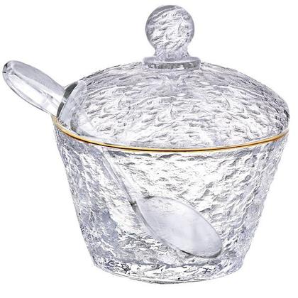 Imagem de Açucareiro Petra em Cristal com Colher e Tampa Borda Dourada 10CM LYOR