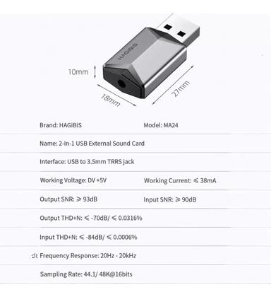 Imagem de Adaptador 2 Em 1 Placa De Som Usb Externo Microfone 3.5mm