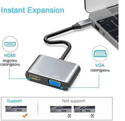 Imagem de Adaptador 2 Em 1 Tipo C Para Hdmi 4k Vga Mecabook Celular