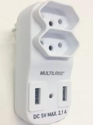 Imagem de Adaptador 2 Saídas 2P+T com 2 Portas USB Multilaser - Branco