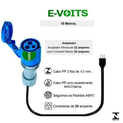 Imagem de Adaptador 32a para 20a Carregador Carro Elétrico 10m GM