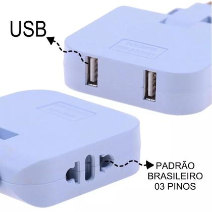 Imagem de Adaptador Benjamin Dobrável Tomada 4 em 1 Carregador com Duplo USB 10A