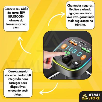 Imagem de Adaptador Bluetooth Carro Universal Transmissor Carregador