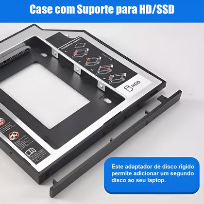 Imagem de Adaptador Caddy Case para Notebook 12.7mm Instalação Fácil para Segundo HD SSD 2.5”