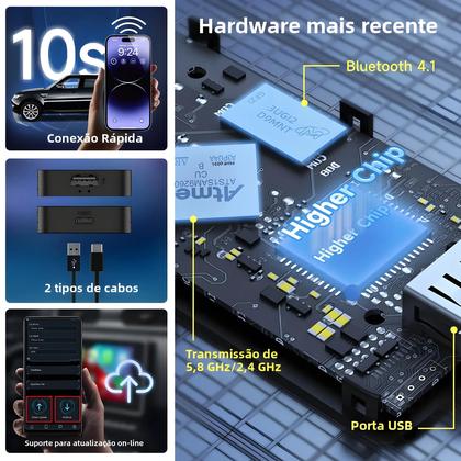 Imagem de Adaptador Carplay Sem Fio 5G - Carlinkit 5.0 Mini com Android Auto e Navegação Inteligente