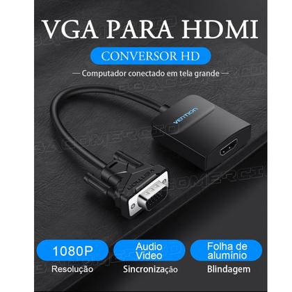 Imagem de Adaptador Conversor VGA P/ HDMI Saída Áudio P2 e Alimentação