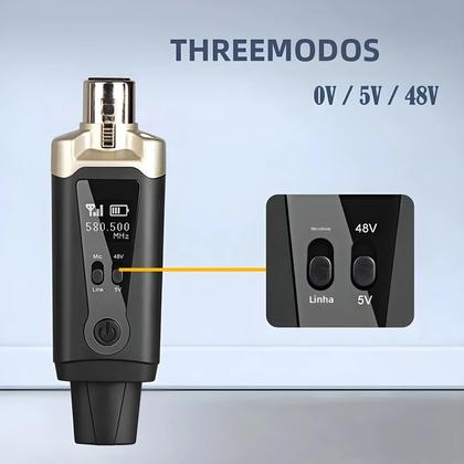 Imagem de Adaptador Conversor XLR para Microfone Sem Fio UHF - Transmissor para Microfones Dinâmicos e Condensadores