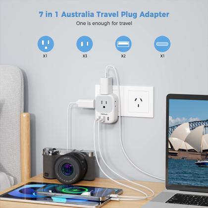 Imagem de Adaptador de alimentação TESSAN Australia Nova Zelândia com 4 tomadas 3 USB