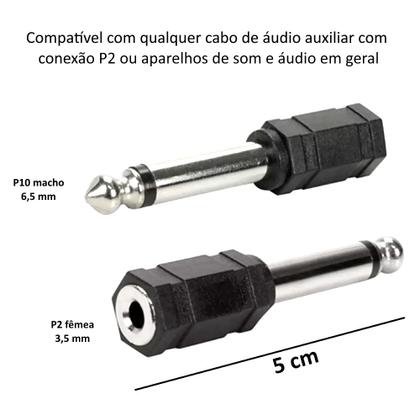 Imagem de Adaptador de Áudio Caixas e Som e Auxiliar P10 Macho para P2 Fêmea